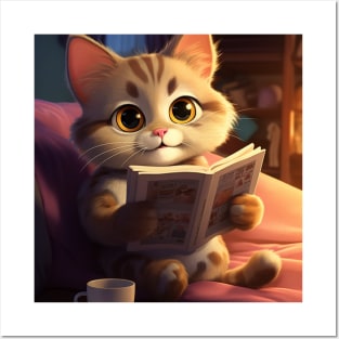 Bookworm Kitten: Cozy Evening Read Posters and Art